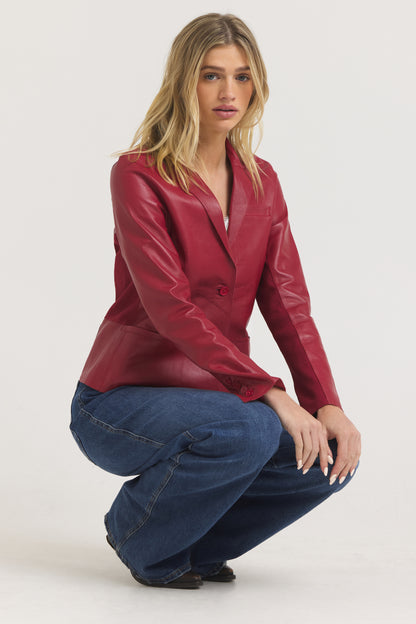 Allison Burnished Leather Jacket Red