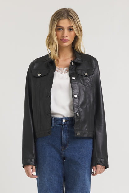Alexa Burnished Leather Jacket Black