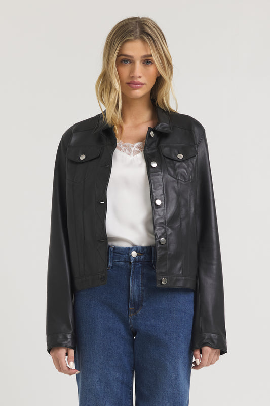 Alexa Burnished Leather Jacket Black
