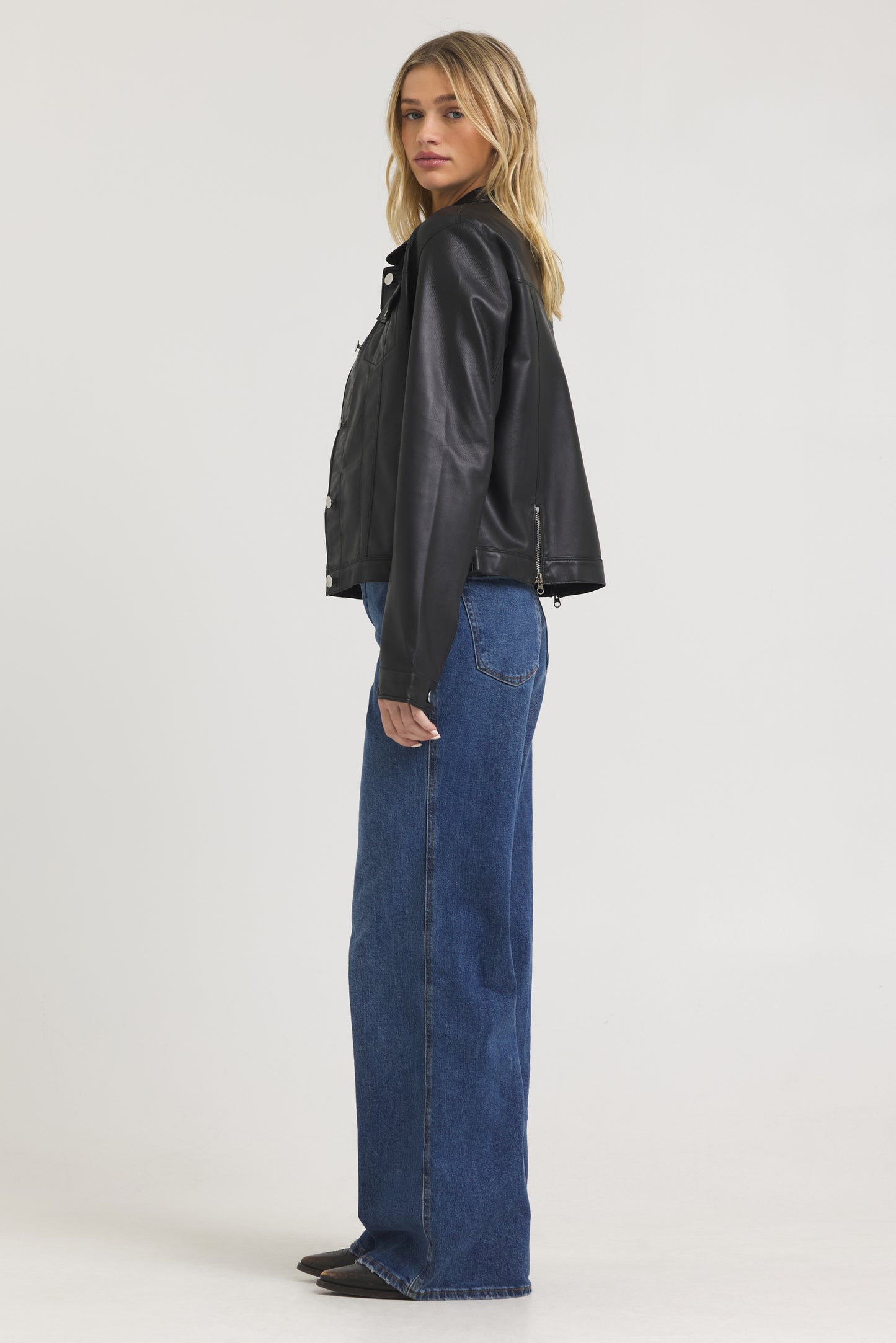 Alexa Burnished Leather Jacket Black