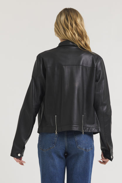 Alexa Burnished Leather Jacket Black