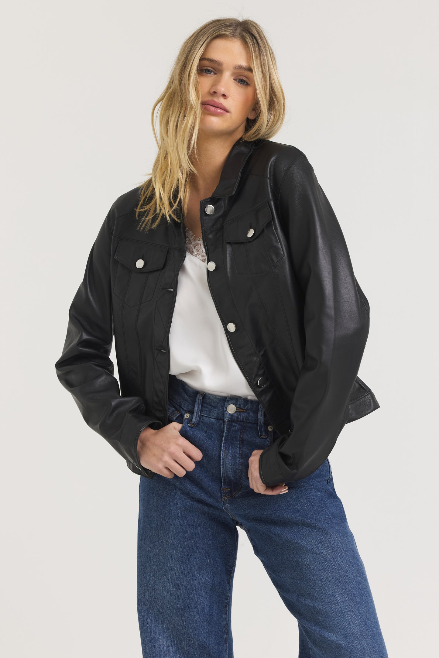 Alexa Burnished Leather Jacket Black
