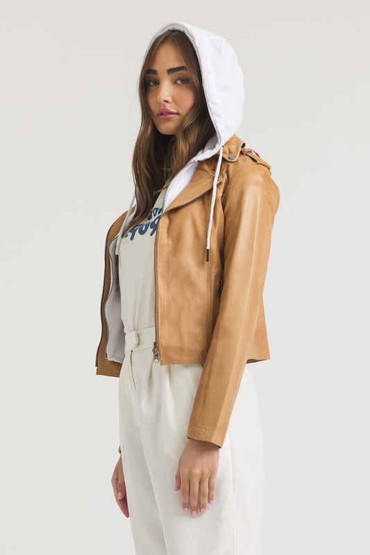 Molly Patina Leather Jacket Sand