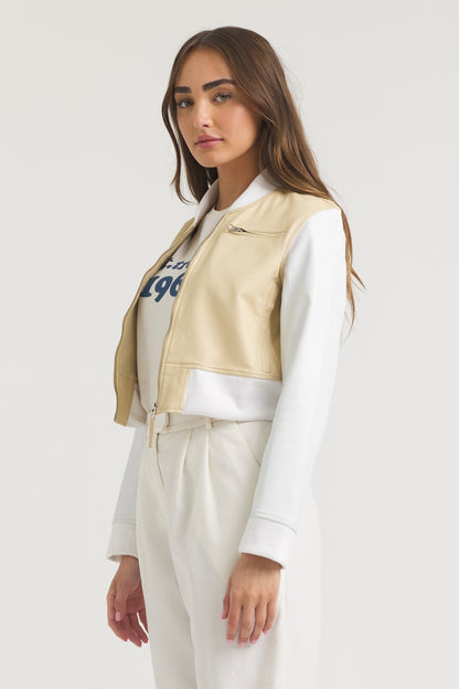Collins Burnished Leather Jacket Butter/White