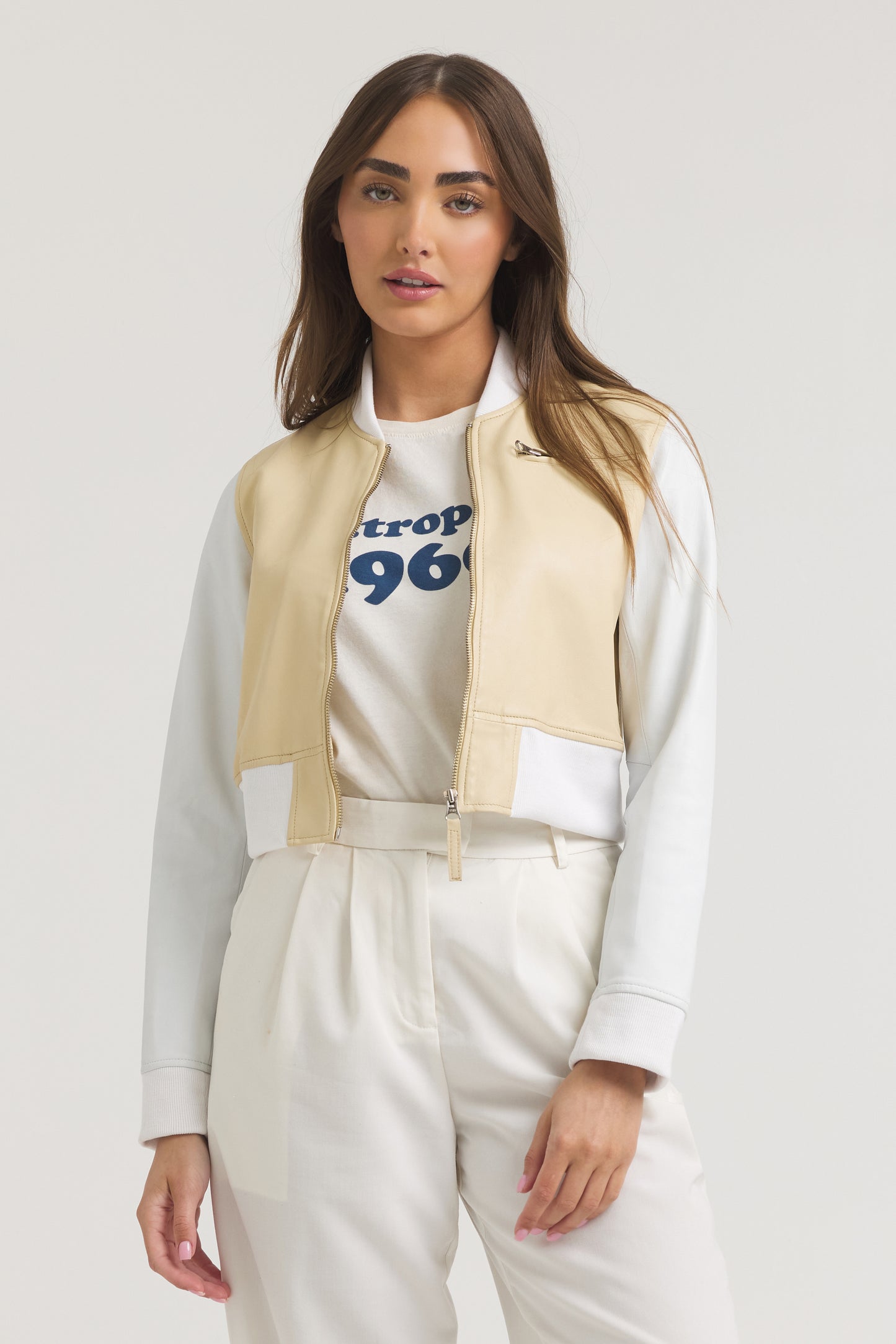 Collins Burnished Leather Jacket Butter/White