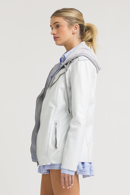 Maxi Burnished Leather Jacket White
