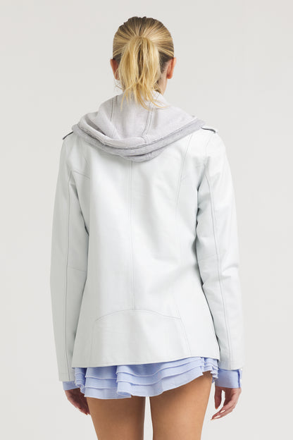 Maxi Burnished Leather Jacket White