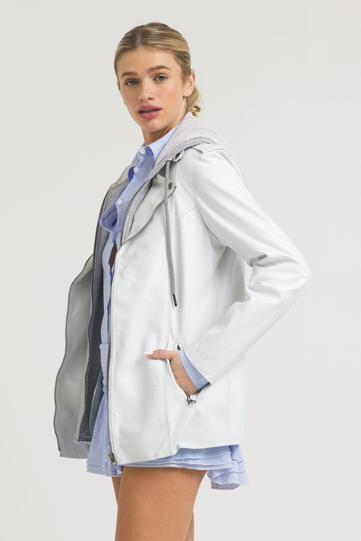 Maxi Burnished Leather Jacket White