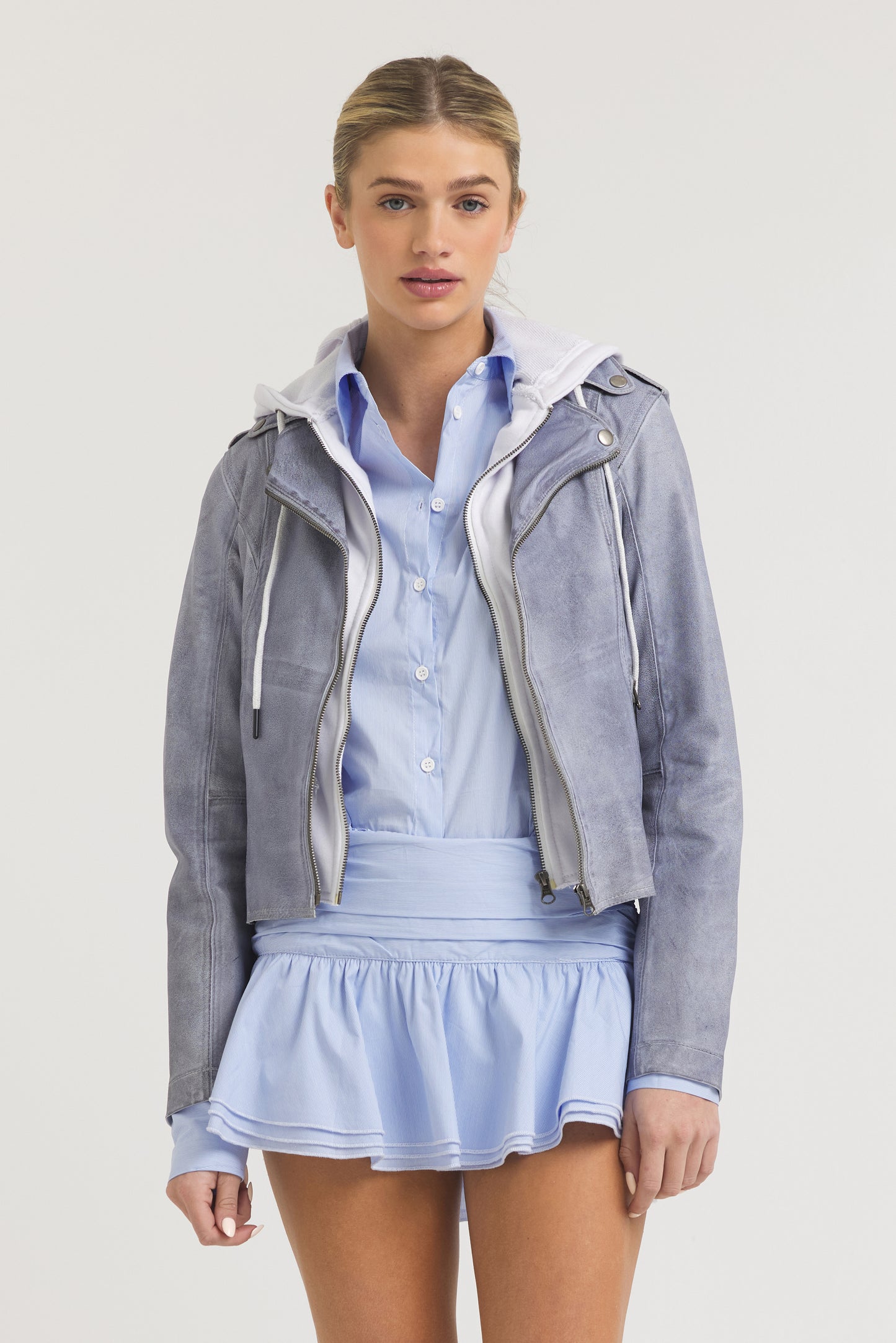 Molly Patina Leather Jacket Blueberry