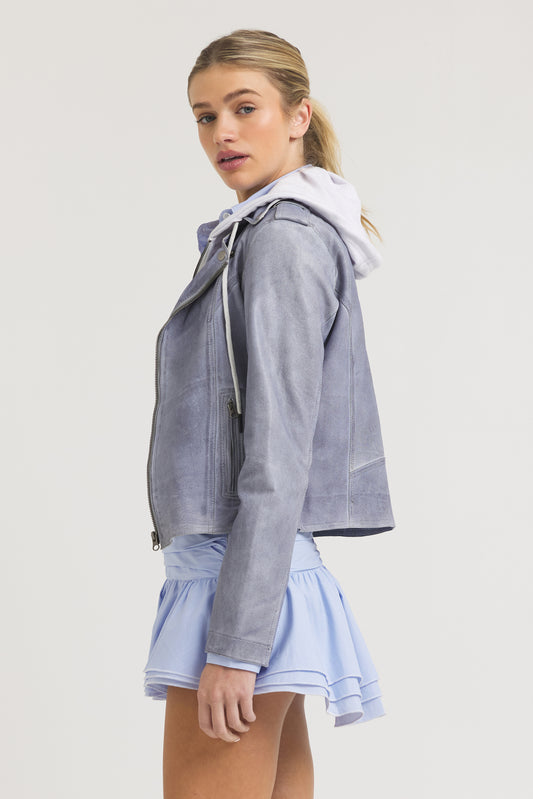 Molly Patina Leather Jacket Blueberry