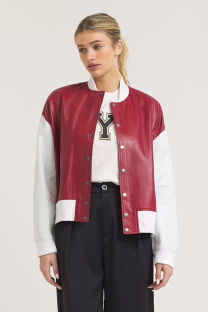 Fallon Burnished Leather Jacket Red/White