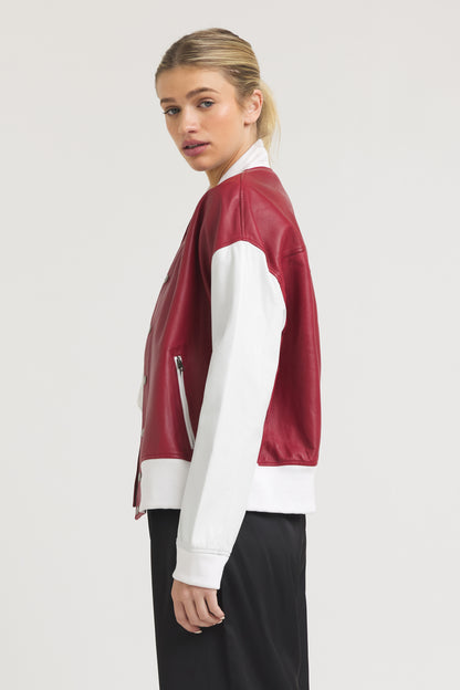 Fallon Burnished Leather Jacket Red/White