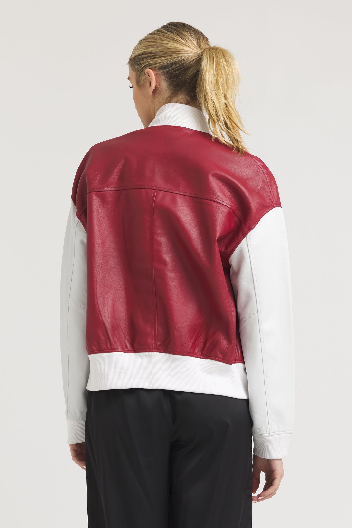 Fallon Burnished Leather Jacket Red/White