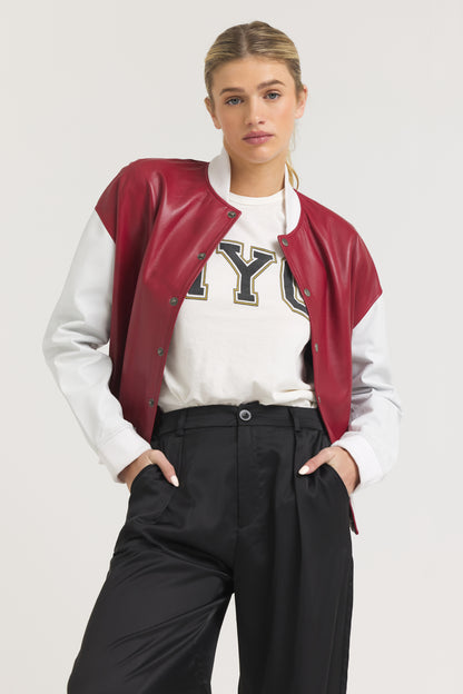 Fallon Burnished Leather Jacket Red/White