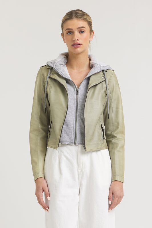 Molly Patina Leather Jacket Celadon