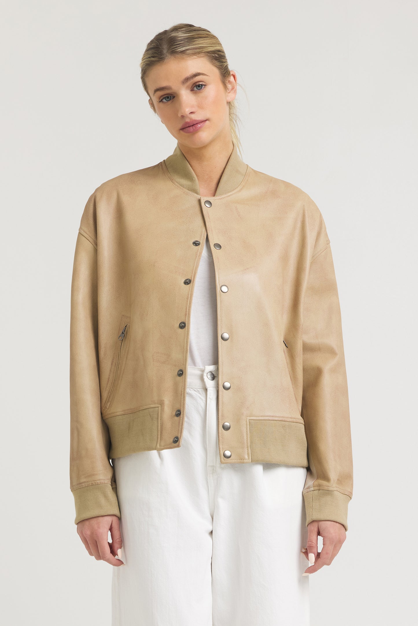 Fallon Patina Leather Jacket Sand