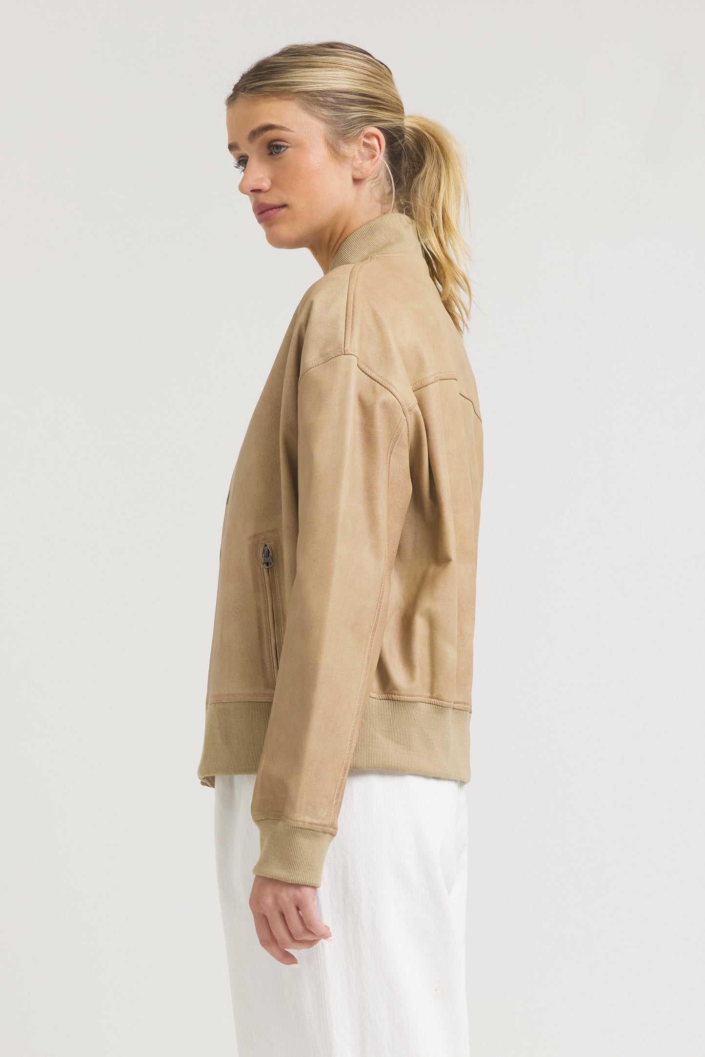 Fallon Patina Leather Jacket Sand