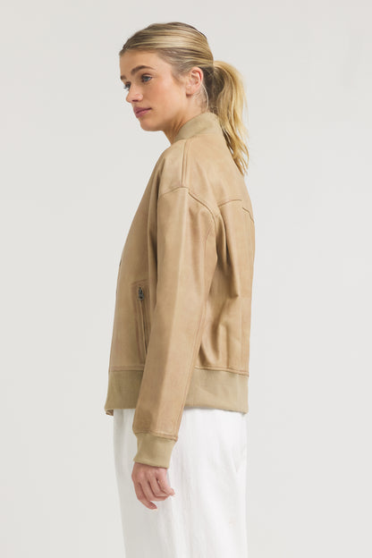 Fallon Patina Leather Jacket Sand