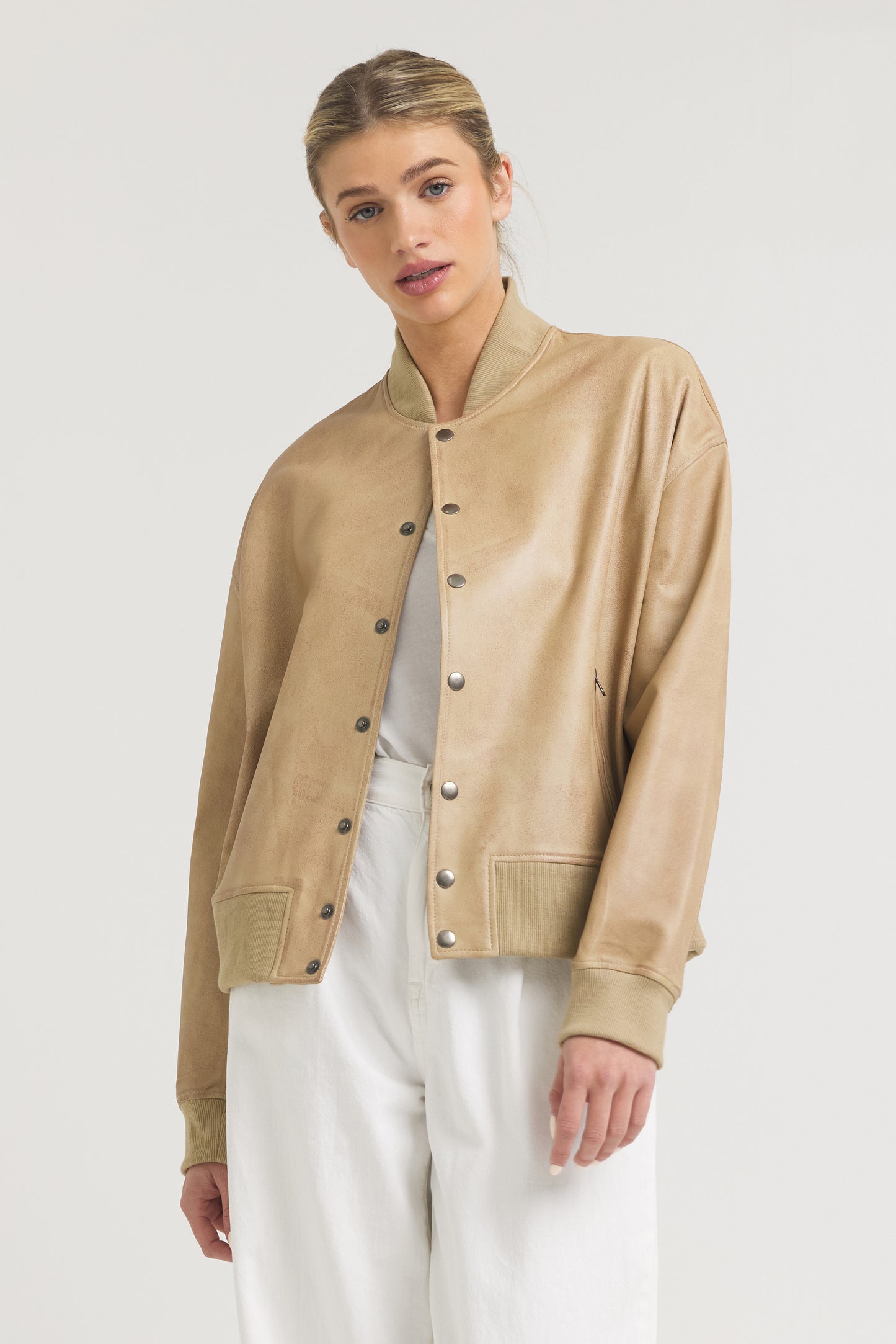 Fallon Patina Leather Jacket Sand