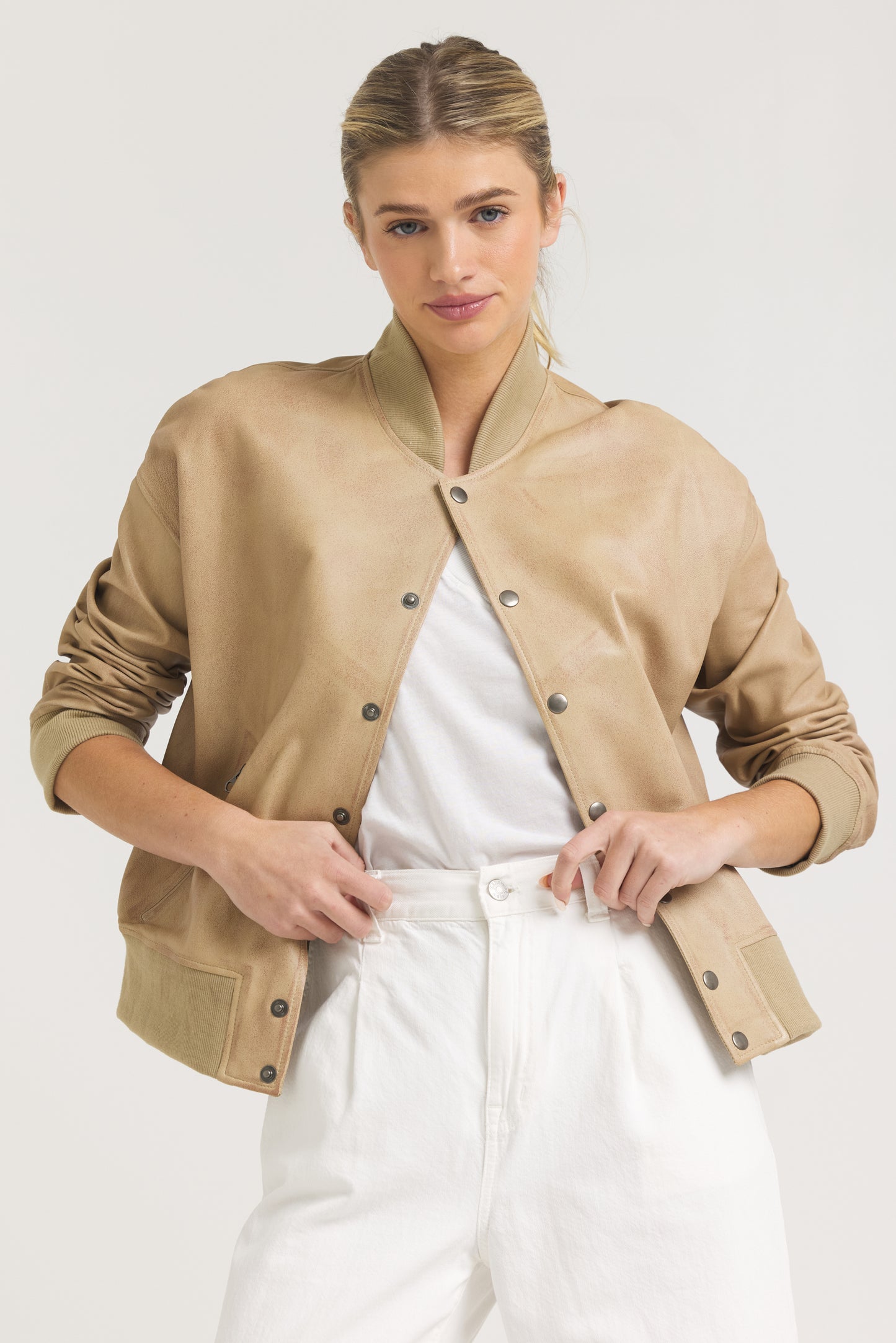 Fallon Patina Leather Jacket Sand