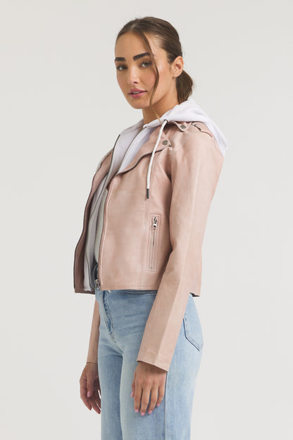 Molly Burnished Leather Jacket Petal