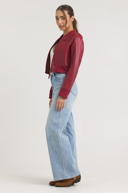 Collins Stonewashed Leather Jacket Red