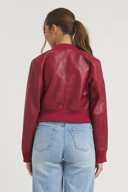 Collins Stonewashed Leather Jacket Red