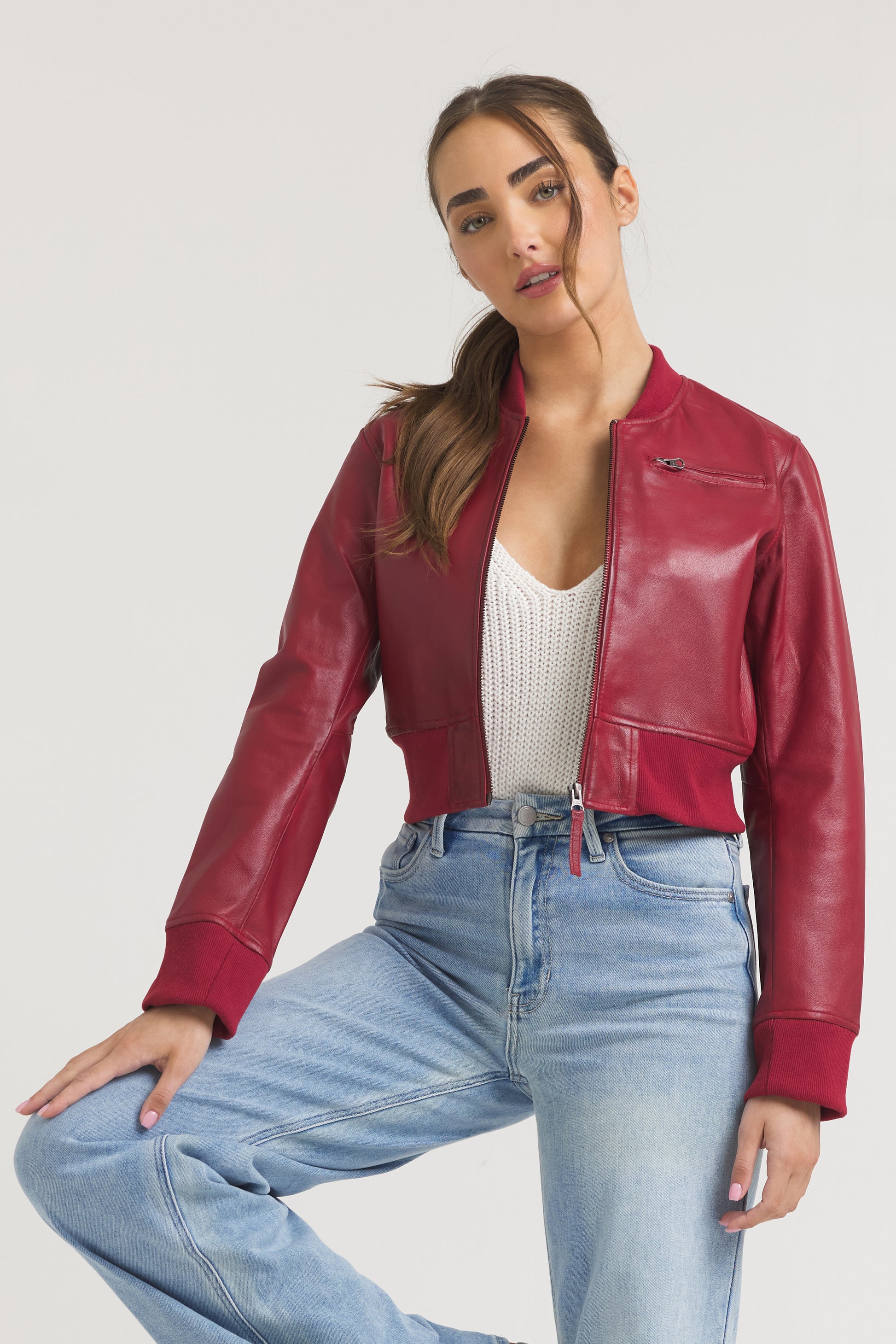 Collins Stonewashed Leather Jacket Red