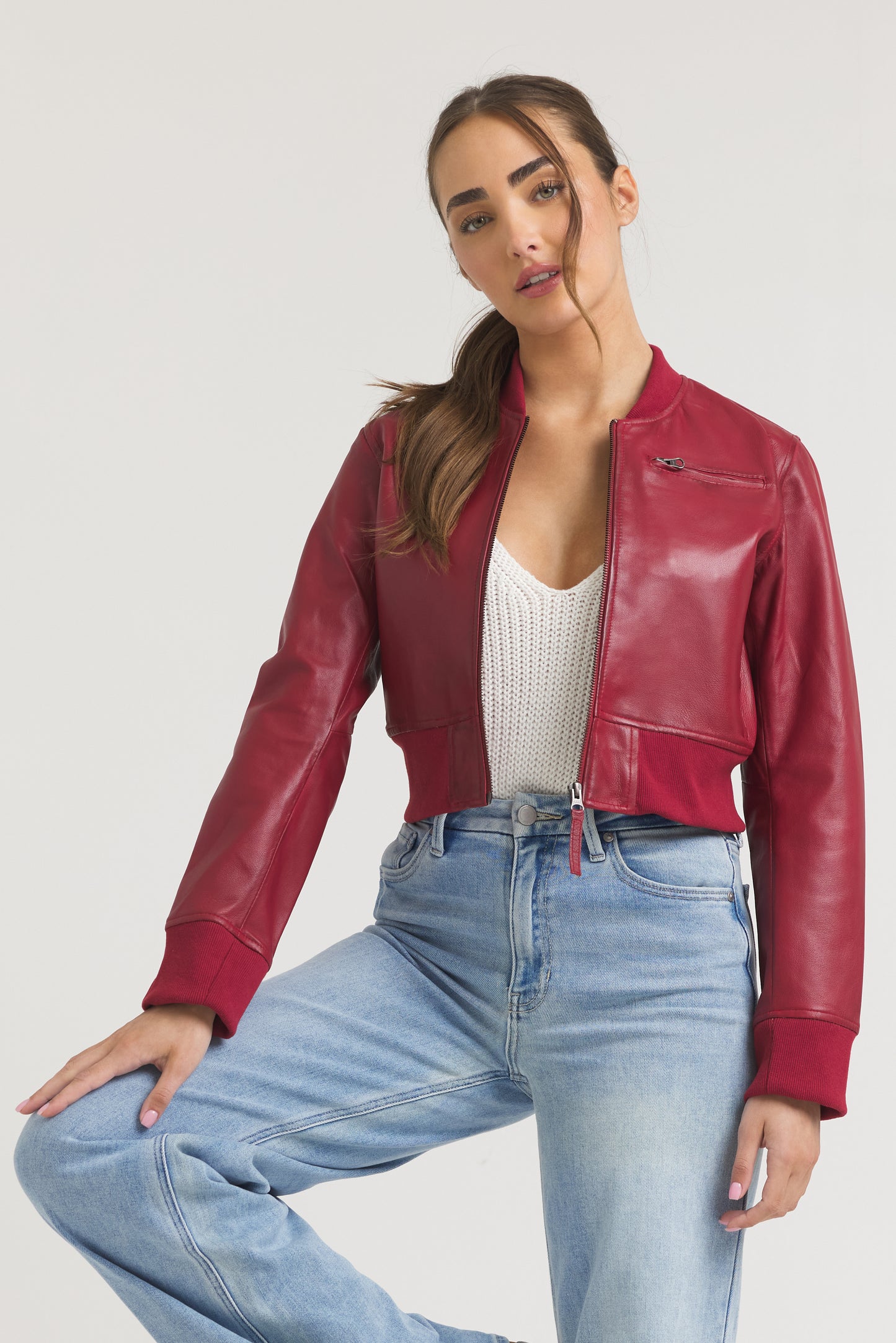 Collins Stonewashed Leather Jacket Red