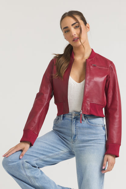 Collins Stonewashed Leather Jacket Red