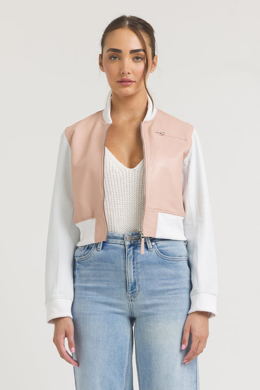 Collins Burnished Leather Jacket Petal/White