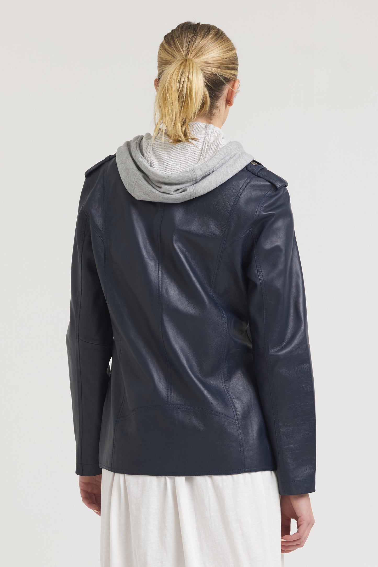 Maxi Burnished Leather Jacket Indigo