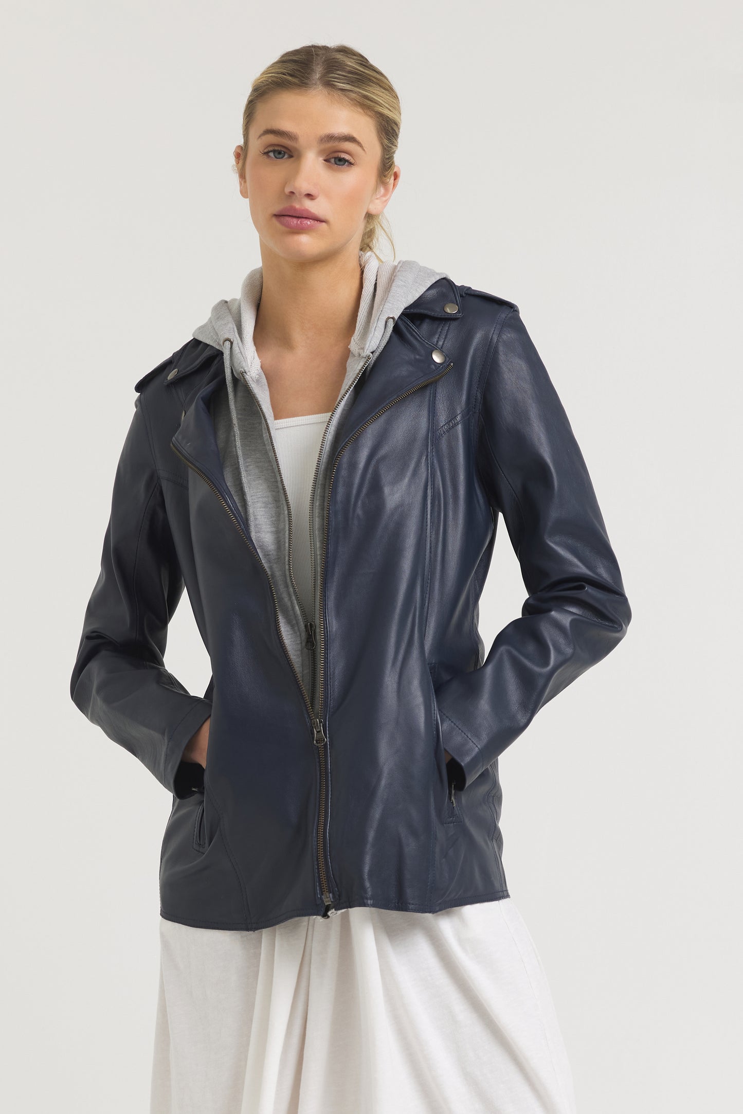 Hannah Burnished Leather Jacket Slate