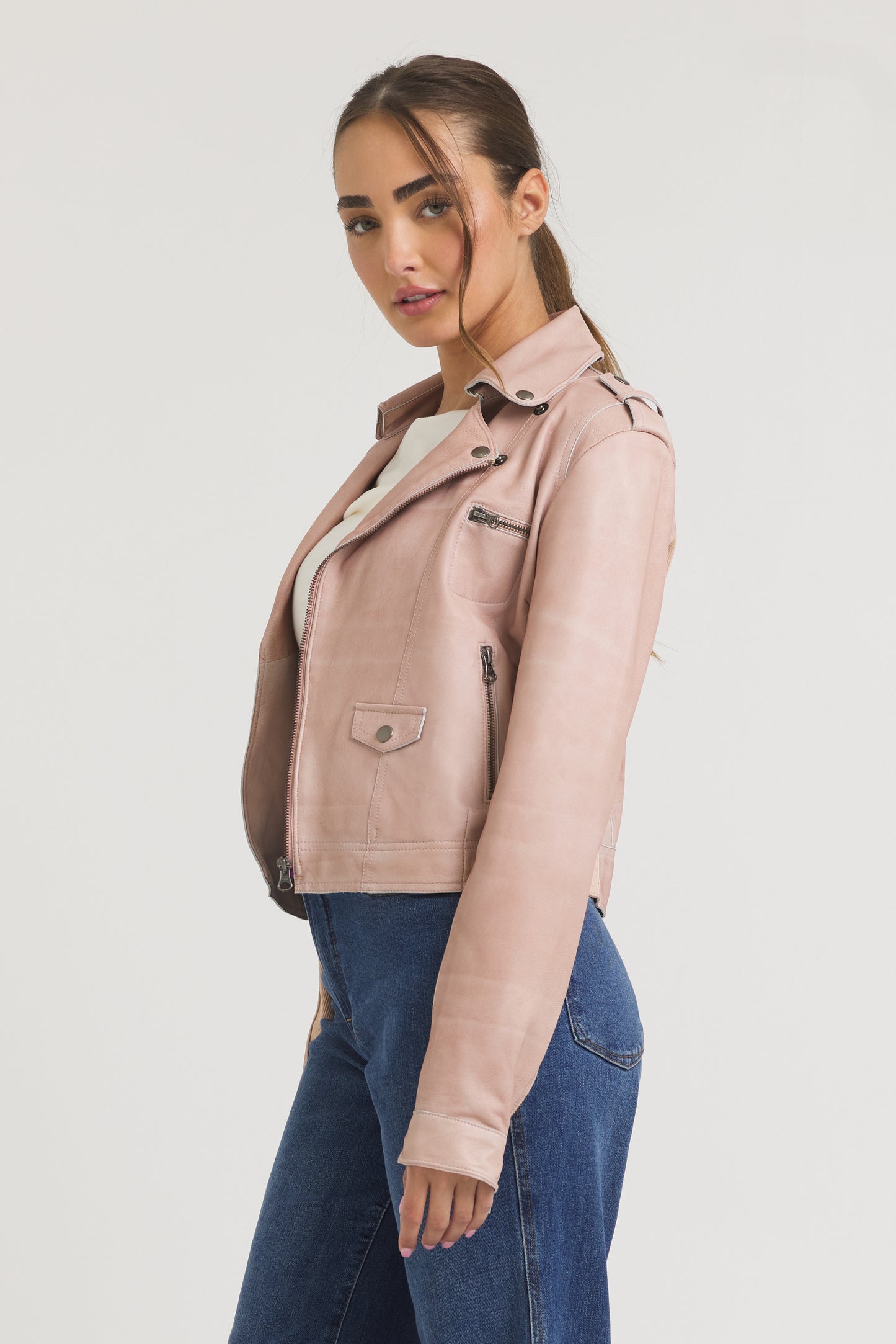 Piper Patina Leather Jacket Pink