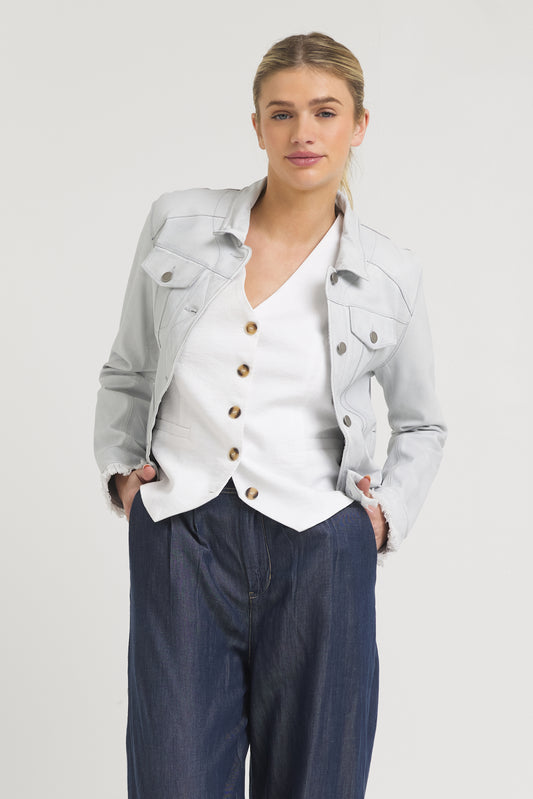 Alexa Stonewash Leather Jacket White/Blue