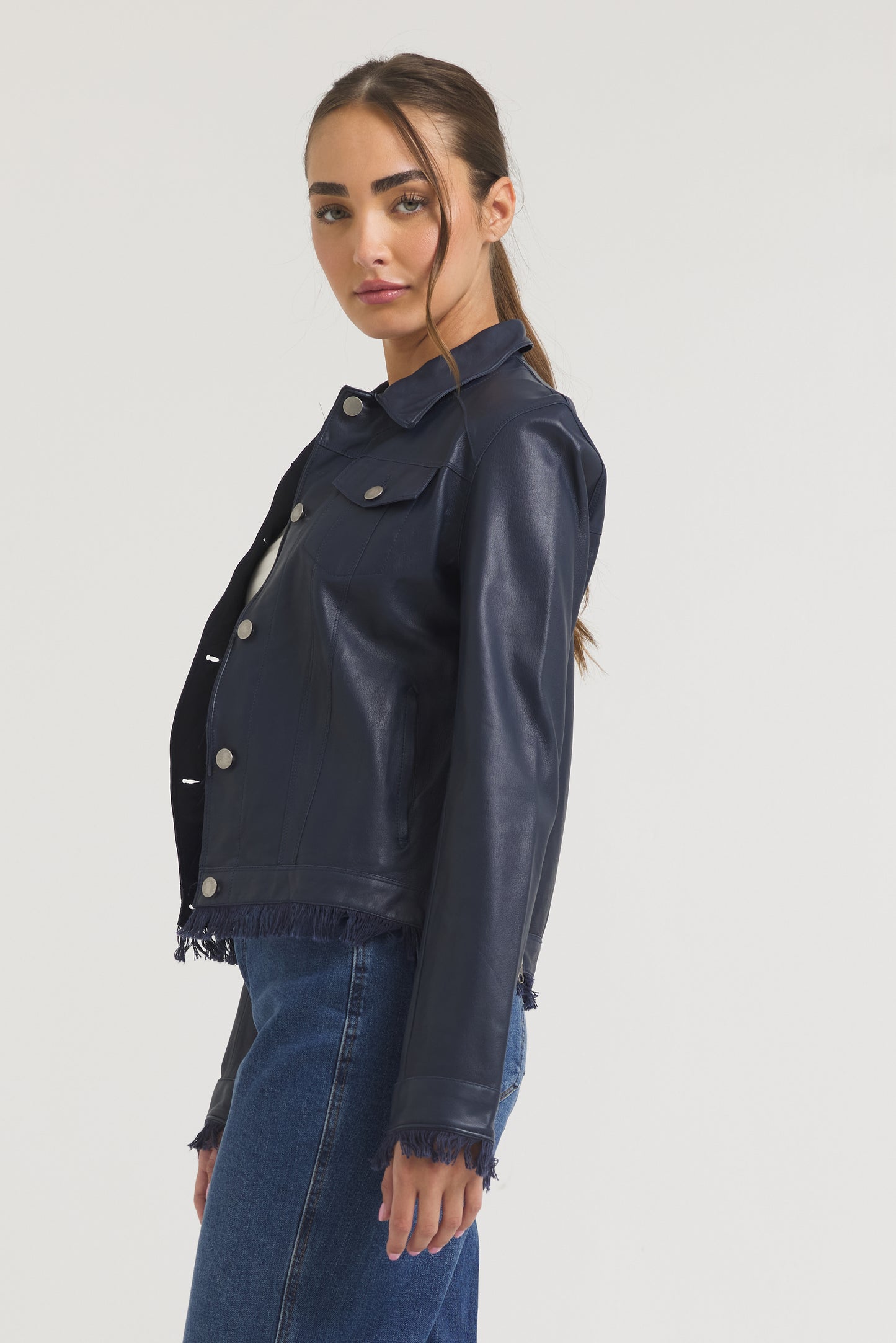 Alexa Burnished Leather Jacket Dark Indigo
