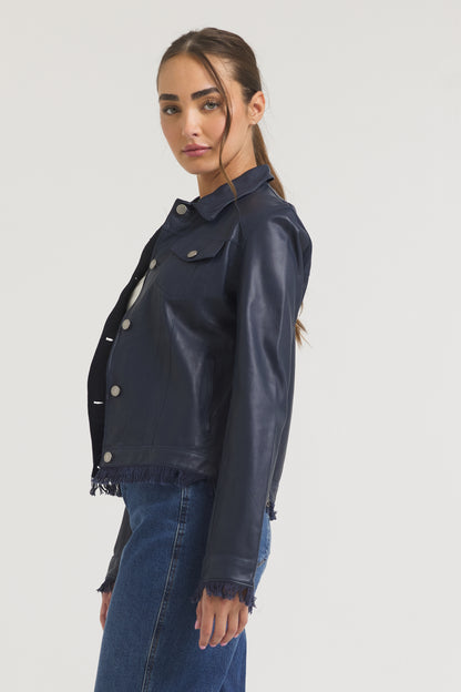 Alexa Burnished Leather Jacket Dark Indigo