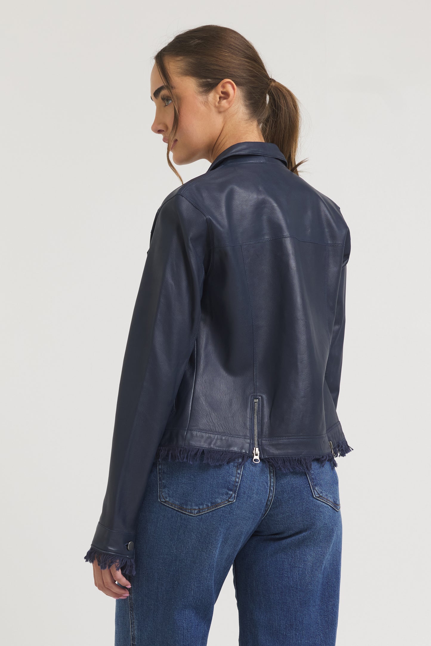 Alexa Burnished Leather Jacket Dark Indigo