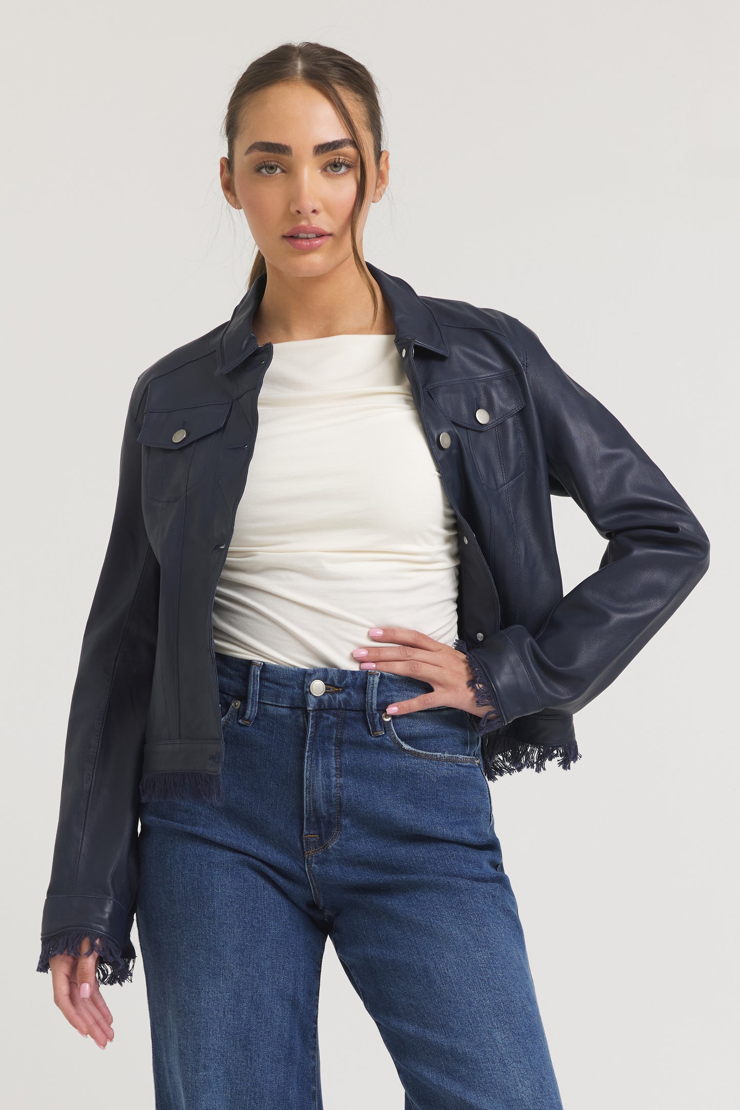 Alexa Burnished Leather Jacket Dark Indigo
