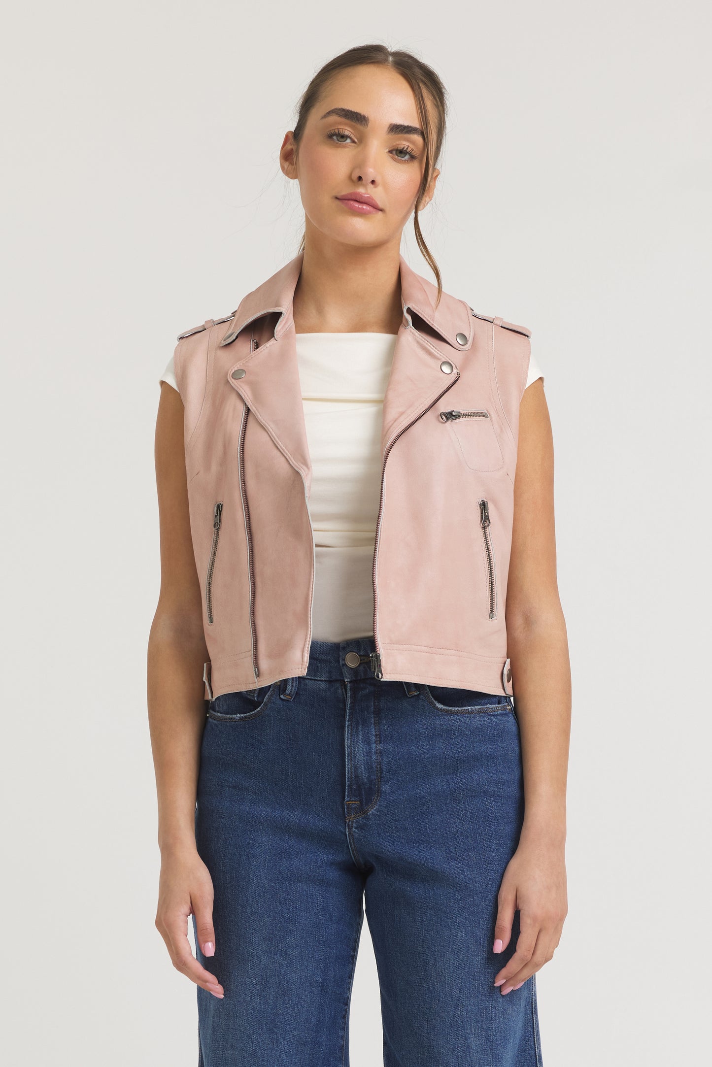 Jilli Patina Leather Vest Pink