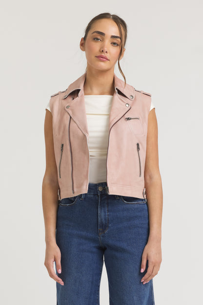 Jilli Patina Leather Vest Pink