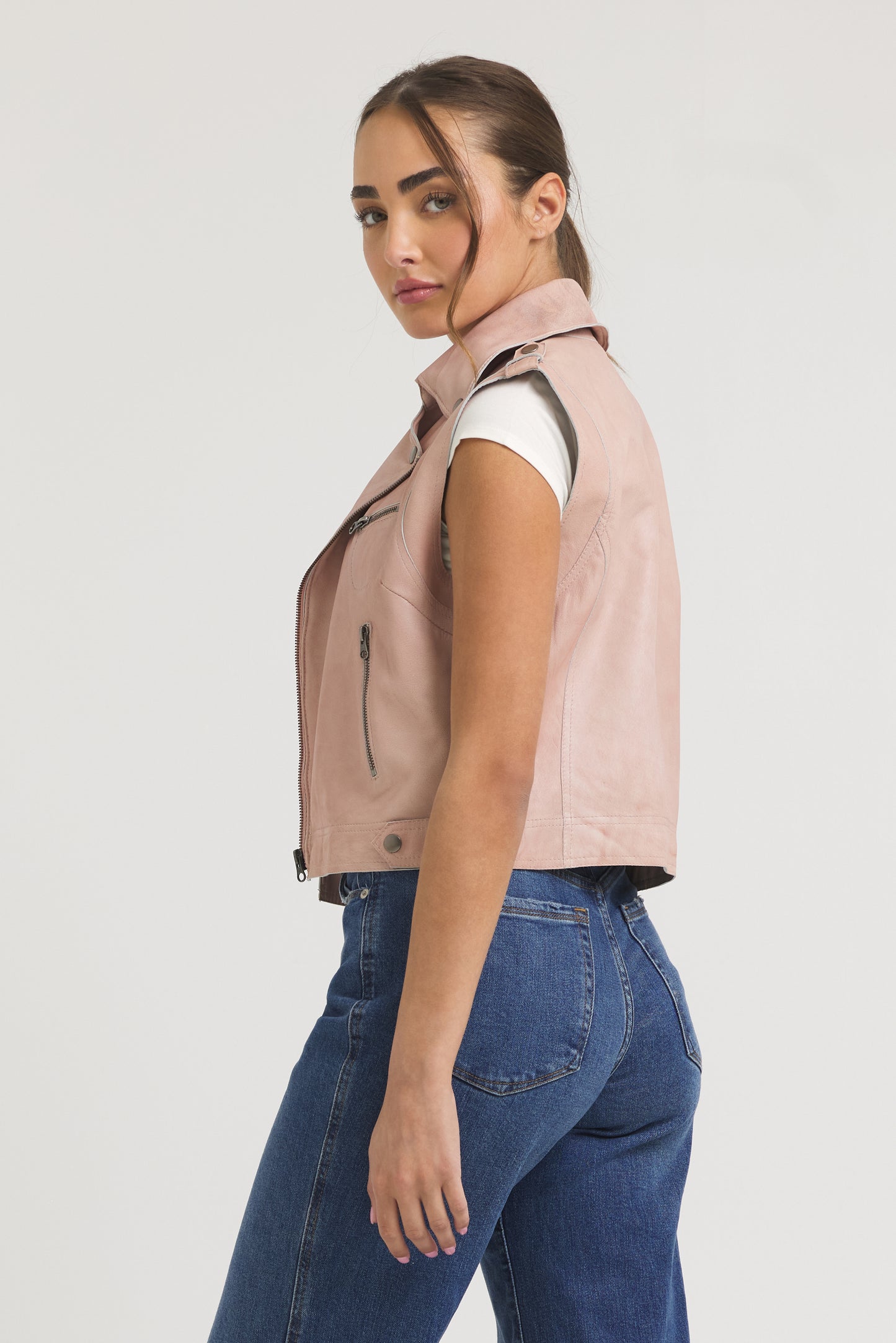 Jilli Patina Leather Vest Pink
