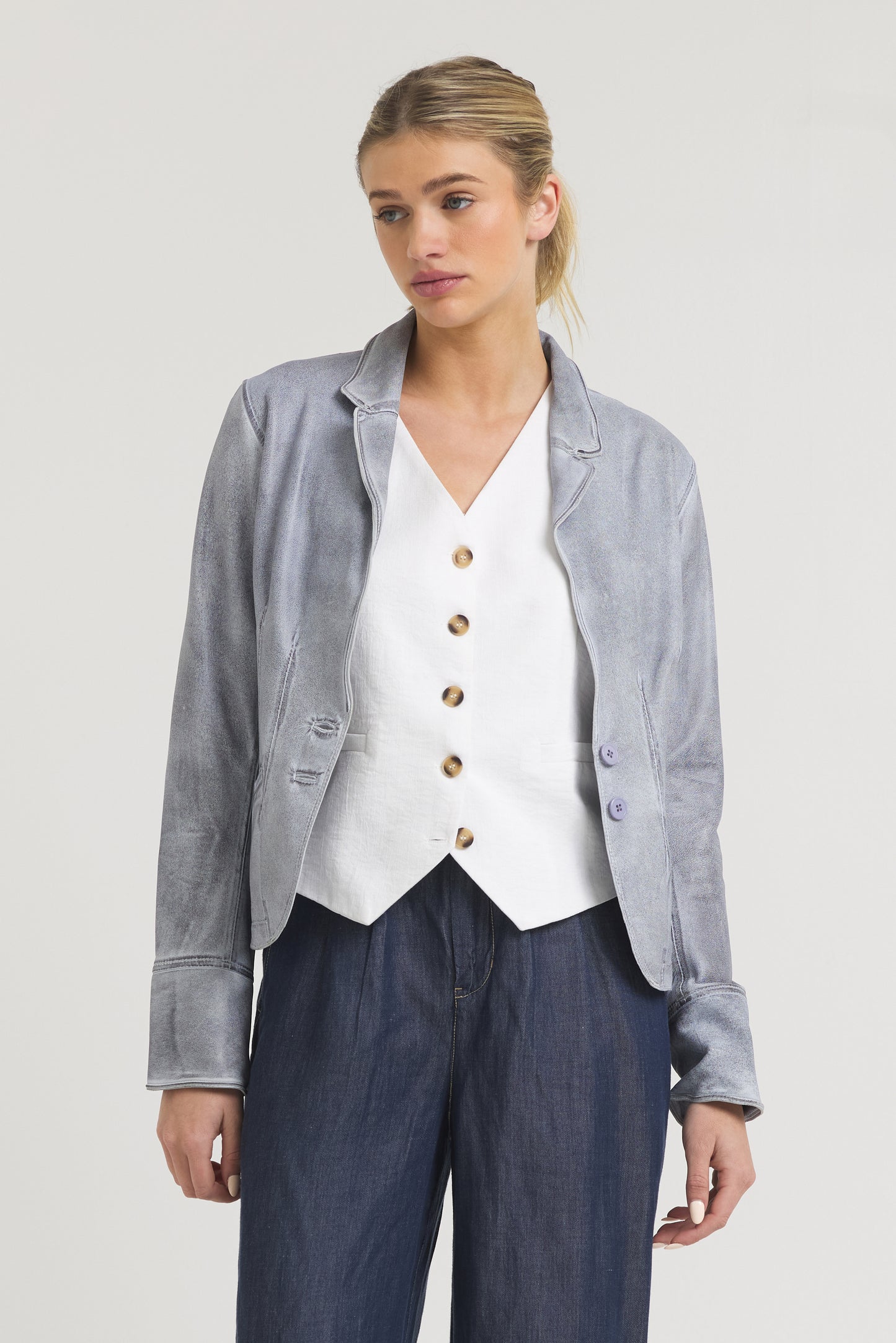 Amelia Patina Leather Jacket Blueberry