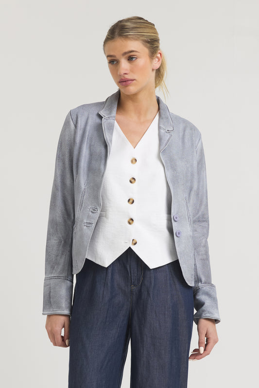 Amelia Patina Leather Jacket Blueberry
