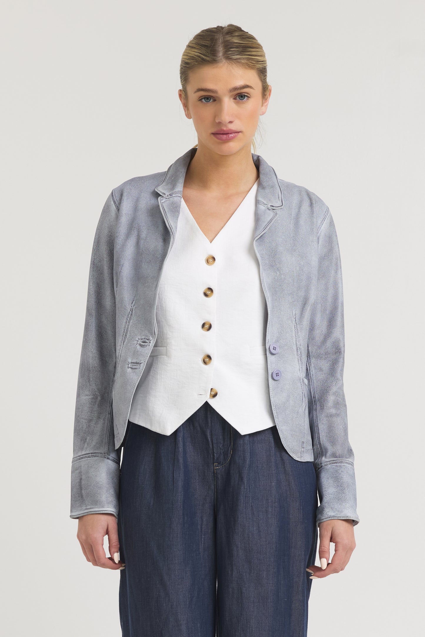 Amelia Patina Leather Jacket Blueberry