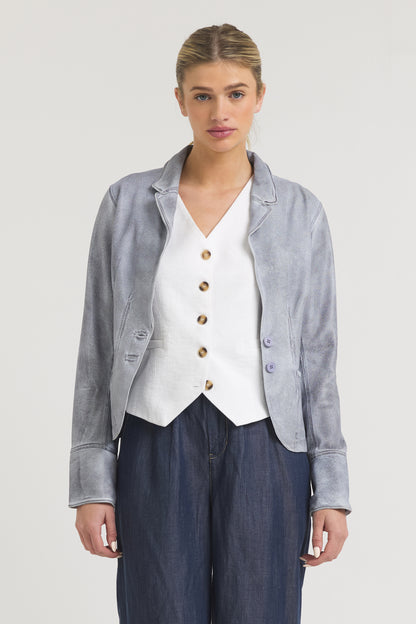 Amelia Patina Leather Jacket Blueberry