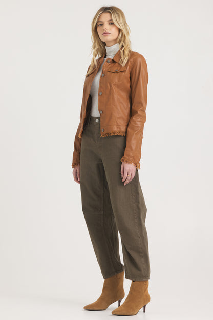 Alexa Burnished Leather Jacket Caramel