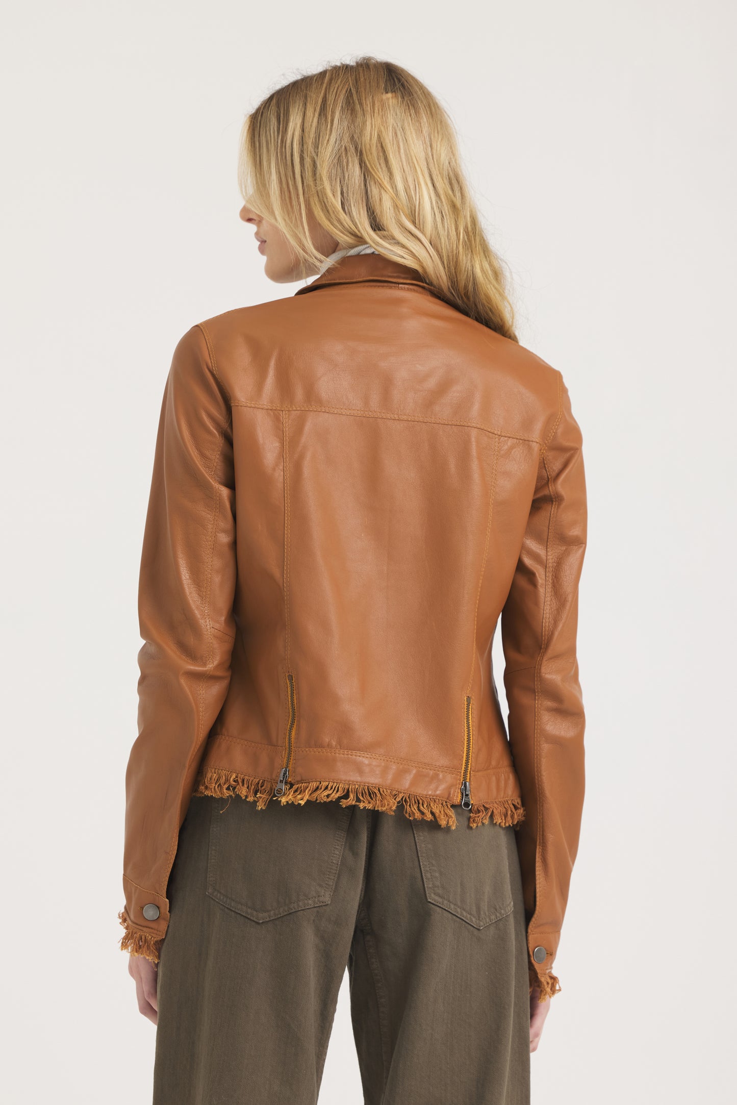 Alexa Burnished Leather Jacket Caramel