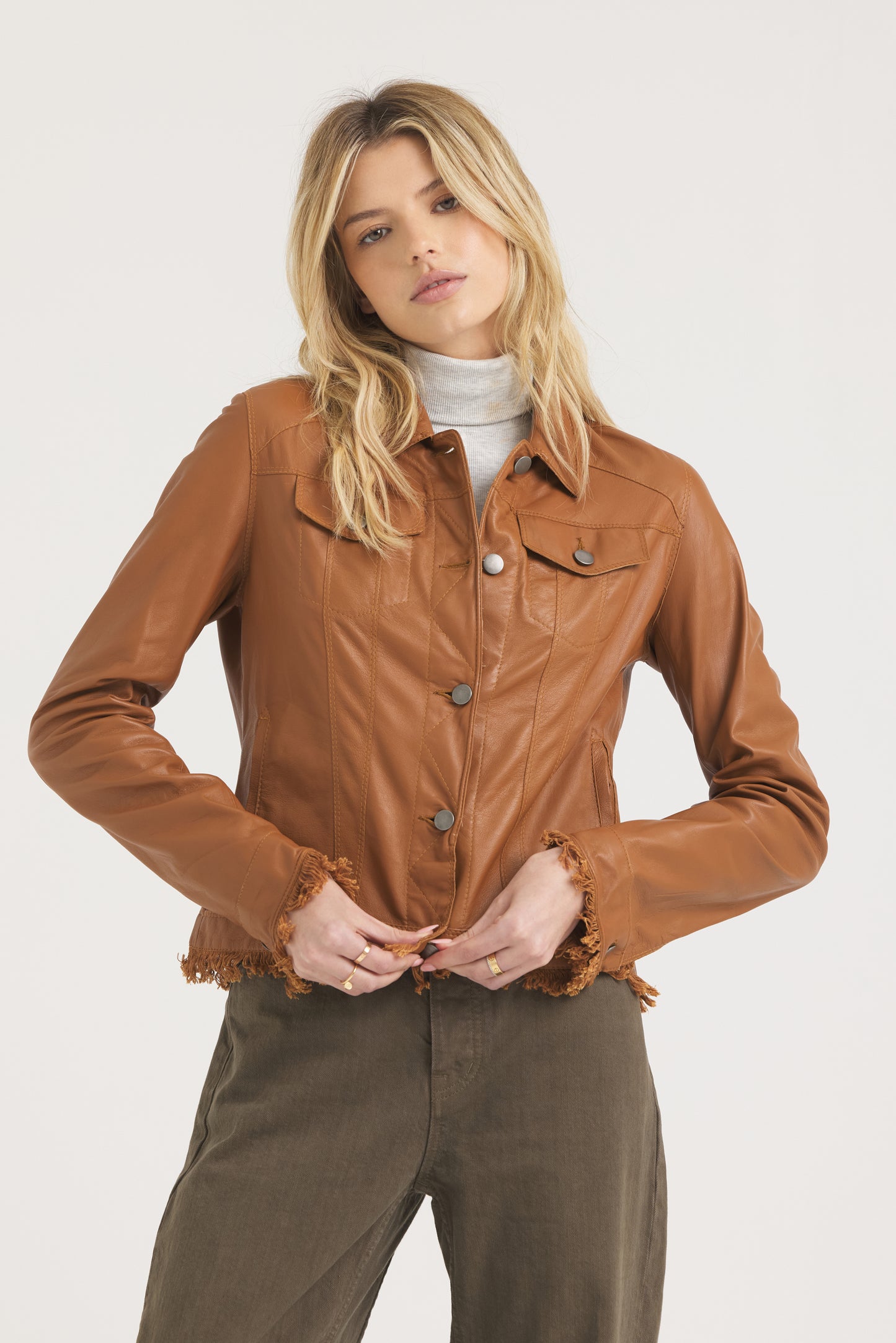 Alexa Burnished Leather Jacket Caramel