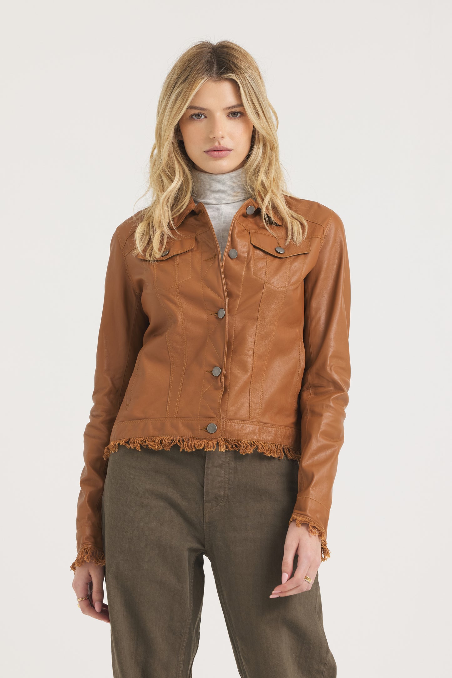 Alexa Burnished Leather Jacket Caramel